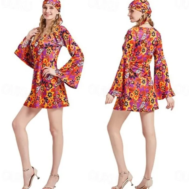 Retro Vintage 1970s Disco Dress Headwear Headwraps Flare Cuff Sleeve Hippie Fancy Dress Women's Party & Evening Pride Parade Pride Month Adults' Dress Headwear