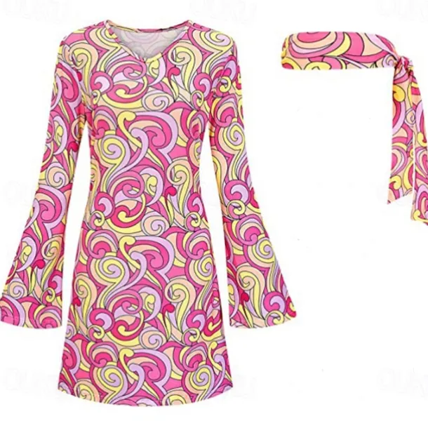 Retro Vintage 1970s Disco Dress Headwear Headwraps Flare Cuff Sleeve Hippie Fancy Dress Women's Party & Evening Pride Parade Pride Month Adults' Dress Headwear