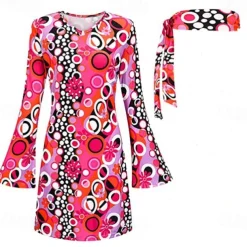 Retro Vintage 1970s Disco Dress Headwear Headwraps Flare Cuff Sleeve Hippie Fancy Dress Women's Party & Evening Pride Parade Pride Month Adults' Dress Headwear