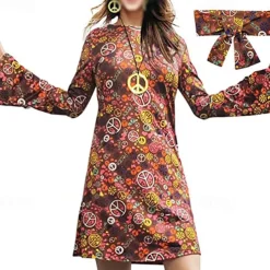 Retro Vintage 1970s Disco Dress Headwear Headwraps Flare Cuff Sleeve Hippie Fancy Dress Women's Party & Evening Pride Parade Pride Month Adults' Dress Headwear