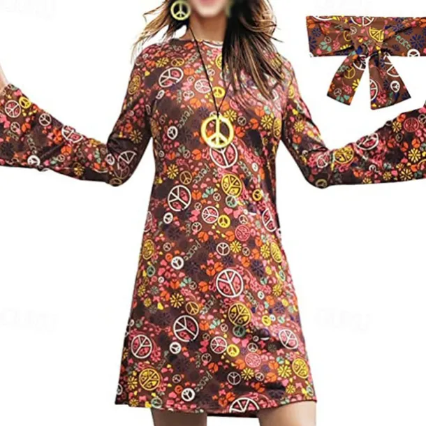 Retro Vintage 1970s Disco Dress Headwear Headwraps Flare Cuff Sleeve Hippie Fancy Dress Women's Party & Evening Pride Parade Pride Month Adults' Dress Headwear