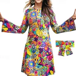 Retro Vintage 1970s Disco Dress Headwear Headwraps Flare Cuff Sleeve Hippie Fancy Dress Women's Party & Evening Pride Parade Pride Month Adults' Dress Headwear