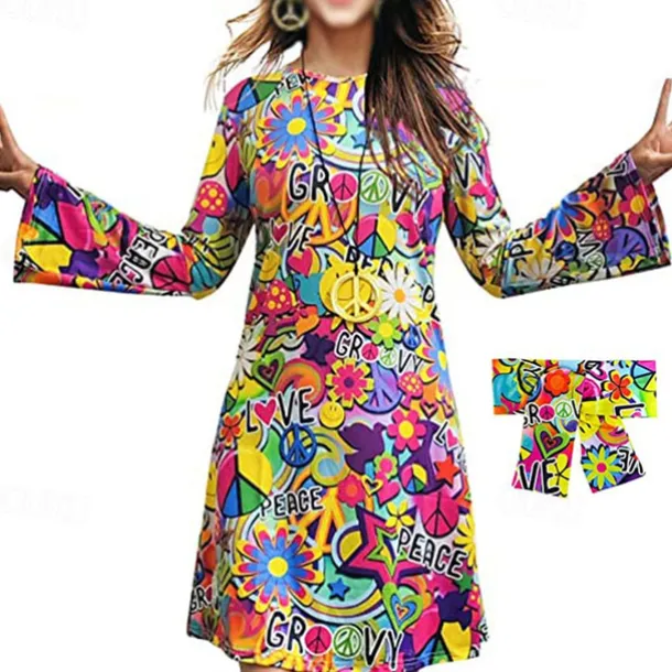 Retro Vintage 1970s Disco Dress Headwear Headwraps Flare Cuff Sleeve Hippie Fancy Dress Women's Party & Evening Pride Parade Pride Month Adults' Dress Headwear