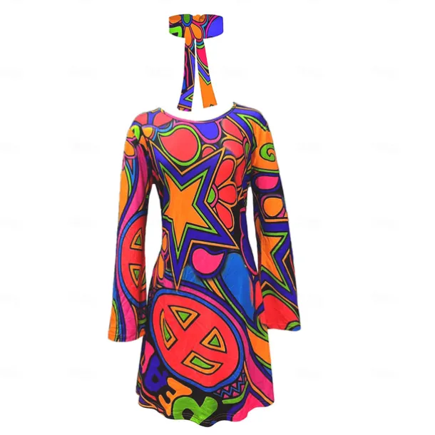 Retro Vintage 1970s Disco Dress Headband Flare Cuff Sleeve Hippie Fancy Dress Women's Carnival Masquerade Party / Evening Pride Parade Pride Month Adults' Dress Headband