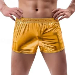 Retro Vintage 1980s Mini Shorts PU Shorts Disco Shiny Latex Patent Metallic Solid Color Fancy Dress Men's Halloween Carnival Pride Parade Pride Month Adults Shorts Summer