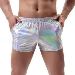 Retro Vintage 1980s Mini Shorts PU Shorts Disco Shiny Latex Patent Metallic Solid Color Fancy Dress Men's Halloween Carnival Pride Parade Pride Month Adults Shorts Summer