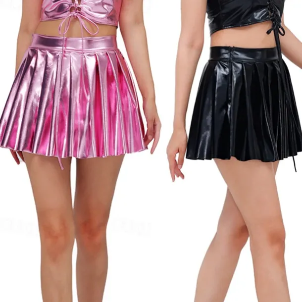 Retro Vintage 1980s Mini Skirt Disco Shiny Latex Patent Metallic Fancy Dress Women's Halloween Carnival Pride Parade Pride Month Adults' Skirt Summer