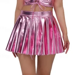 Retro Vintage 1980s Mini Skirt Disco Shiny Latex Patent Metallic Fancy Dress Women's Halloween Carnival Pride Parade Pride Month Adults' Skirt Summer