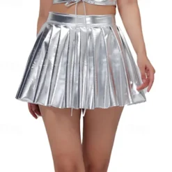 Retro Vintage 1980s Mini Skirt Disco Shiny Latex Patent Metallic Fancy Dress Women's Halloween Carnival Pride Parade Pride Month Adults' Skirt Summer
