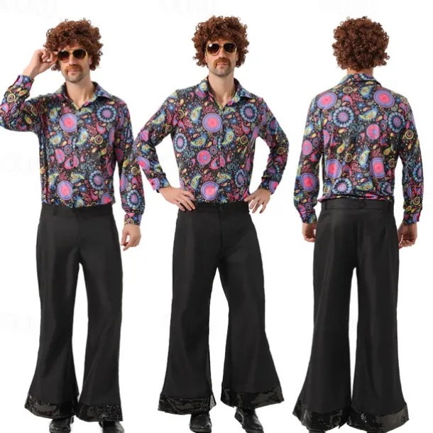 Retro Vintage 1970s Outfits Party Costume Hippie Disco Fancy Dress Men's Christmas Halloween Carnival Prom Club Pride Parade Adults' Shirt Pants