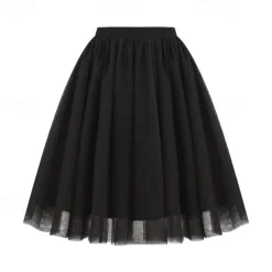 Retro Vintage 1950s Petticoat Hoop Skirt Under Skirt Tulle Skirt A-Line Fancy Dress Women's Masquerade Party Evening Wear Cocktail Party Tea Party Adults' Skirt