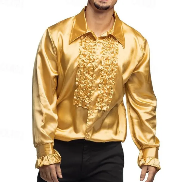 Retro Vintage 1970s Rave Shirt Disco Ruffle Fancy Dress Men's Halloween Carnival Music Festival Pride Parade Pride Month Adults Shirt All Seasons