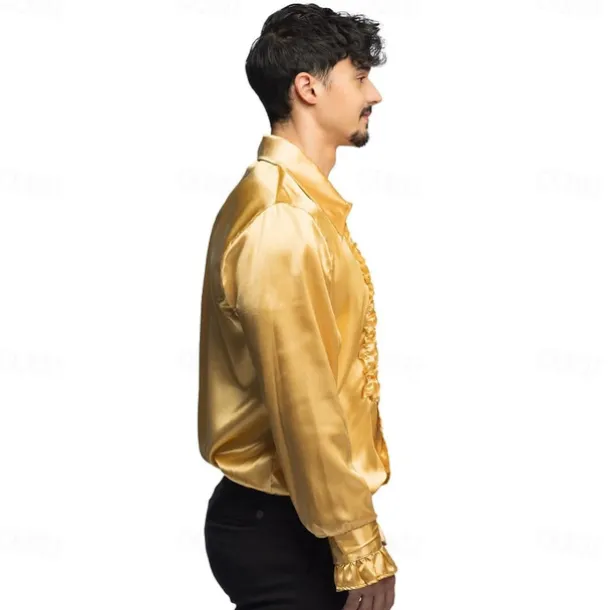 Retro Vintage 1970s Rave Shirt Disco Ruffle Fancy Dress Men's Halloween Carnival Music Festival Pride Parade Pride Month Adults Shirt All Seasons