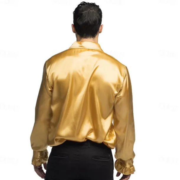 Retro Vintage 1970s Rave Shirt Disco Ruffle Fancy Dress Men's Halloween Carnival Music Festival Pride Parade Pride Month Adults Shirt All Seasons