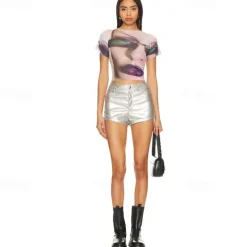 Retro Vintage 1980s Rave Shorts Disco Shiny Latex Patent Metallic Fancy Dress Women's Halloween Carnival Music Festival Pride Parade Pride Month Adults' Shorts Summer