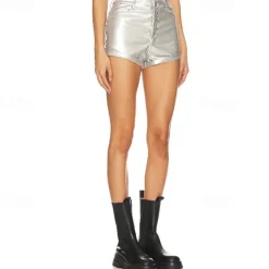 Retro Vintage 1980s Rave Shorts Disco Shiny Latex Patent Metallic Fancy Dress Women's Halloween Carnival Music Festival Pride Parade Pride Month Adults' Shorts Summer