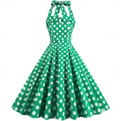 Retro Vintage 1950s Rockabilly A-Line Dress Swing Dress Halter Polka Dot Fancy Dress Women's Masquerade Casual Daily Bachelorette Party Adults' Dress Homecoming Dresses Spring & Summer