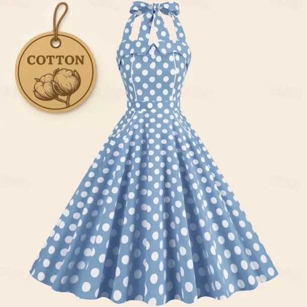 Retro Vintage 1950s Rockabilly A-Line Dress Swing Dress Halter Polka Dot Fancy Dress Women's Masquerade Casual Daily Bachelorette Party Adults' Dress Homecoming Dresses Spring & Summer