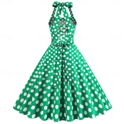 Retro Vintage 1950s Rockabilly A-Line Dress Swing Dress Halter Polka Dot Fancy Dress Women's Masquerade Casual Daily Bachelorette Party Adults' Dress Homecoming Dresses Spring & Summer