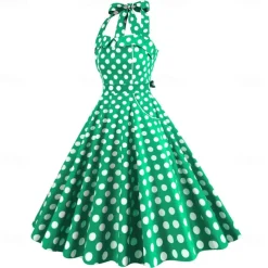 Retro Vintage 1950s Rockabilly A-Line Dress Swing Dress Halter Polka Dot Fancy Dress Women's Masquerade Casual Daily Bachelorette Party Adults' Dress Homecoming Dresses Spring & Summer