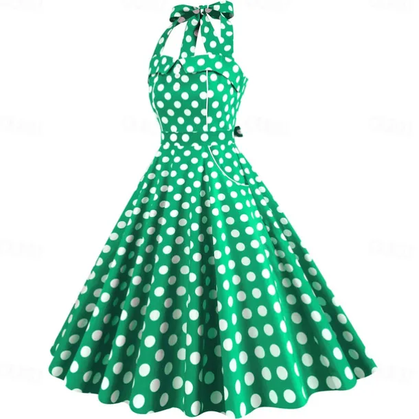 Retro Vintage 1950s Rockabilly A-Line Dress Swing Dress Halter Polka Dot Fancy Dress Women's Masquerade Casual Daily Bachelorette Party Adults' Dress Homecoming Dresses Spring & Summer