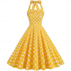 Retro Vintage 1950s Rockabilly A-Line Dress Swing Dress Halter Polka Dot Fancy Dress Women's Masquerade Casual Daily Bachelorette Party Adults' Dress Homecoming Dresses Spring & Summer