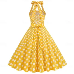 Retro Vintage 1950s Rockabilly A-Line Dress Swing Dress Halter Polka Dot Fancy Dress Women's Masquerade Casual Daily Bachelorette Party Adults' Dress Homecoming Dresses Spring & Summer