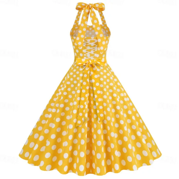 Retro Vintage 1950s Rockabilly A-Line Dress Swing Dress Halter Polka Dot Fancy Dress Women's Masquerade Casual Daily Bachelorette Party Adults' Dress Homecoming Dresses Spring & Summer