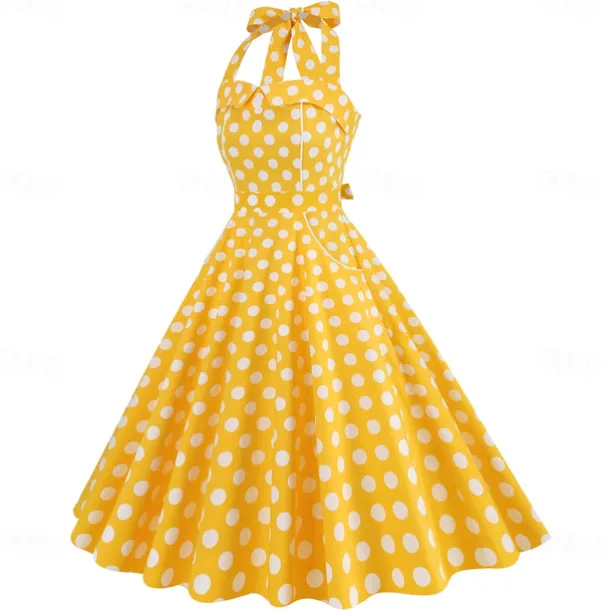 Retro Vintage 1950s Rockabilly A-Line Dress Swing Dress Halter Polka Dot Fancy Dress Women's Masquerade Casual Daily Bachelorette Party Adults' Dress Homecoming Dresses Spring & Summer