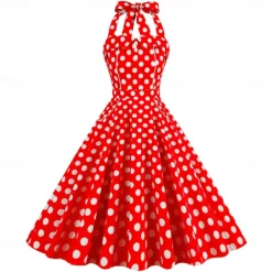 Retro Vintage 1950s Rockabilly A-Line Dress Swing Dress Halter Polka Dot Fancy Dress Women's Masquerade Casual Daily Bachelorette Party Adults' Dress Homecoming Dresses Spring & Summer