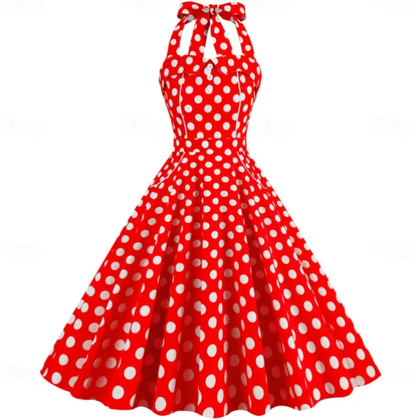 Retro Vintage 1950s Rockabilly A-Line Dress Swing Dress Halter Polka Dot Fancy Dress Women's Masquerade Casual Daily Bachelorette Party Adults' Dress Homecoming Dresses Spring & Summer
