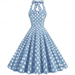 Retro Vintage 1950s Rockabilly A-Line Dress Swing Dress Halter Polka Dot Fancy Dress Women's Masquerade Casual Daily Bachelorette Party Adults' Dress Homecoming Dresses Spring & Summer