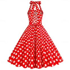Retro Vintage 1950s Rockabilly A-Line Dress Swing Dress Halter Polka Dot Fancy Dress Women's Masquerade Casual Daily Bachelorette Party Adults' Dress Homecoming Dresses Spring & Summer