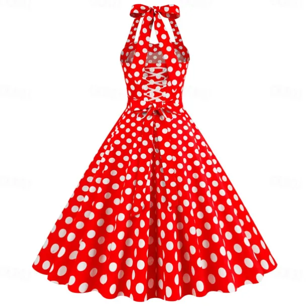 Retro Vintage 1950s Rockabilly A-Line Dress Swing Dress Halter Polka Dot Fancy Dress Women's Masquerade Casual Daily Bachelorette Party Adults' Dress Homecoming Dresses Spring & Summer