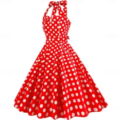 Retro Vintage 1950s Rockabilly A-Line Dress Swing Dress Halter Polka Dot Fancy Dress Women's Masquerade Casual Daily Bachelorette Party Adults' Dress Homecoming Dresses Spring & Summer