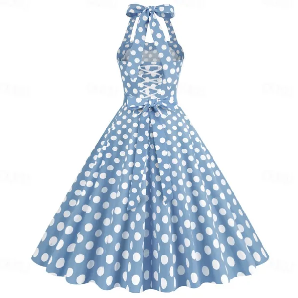 Retro Vintage 1950s Rockabilly A-Line Dress Swing Dress Halter Polka Dot Fancy Dress Women's Masquerade Casual Daily Bachelorette Party Adults' Dress Homecoming Dresses Spring & Summer