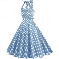 Retro Vintage 1950s Rockabilly A-Line Dress Swing Dress Halter Polka Dot Fancy Dress Women's Masquerade Casual Daily Bachelorette Party Adults' Dress Homecoming Dresses Spring & Summer