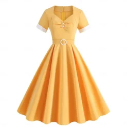 Retro Vintage 1950s Rockabilly Swing Dress Flare Dress Solid Color Fancy Dress Women's Halloween Masquerade Dailywear Bachelorette Party Adults Dress Homecoming Dresses