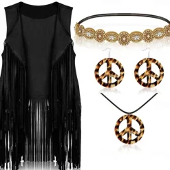 Retro Vintage 1960s 1970s Cosplay Costume Outfits Accesories Set Hippie Fancy Dress Women's Carnival Masquerade Party / Evening Pride Parade Pride Month Adults' Vest Headwear Earring Spring & Summer