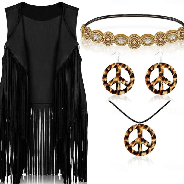 Retro Vintage 1960s 1970s Cosplay Costume Outfits Accesories Set Hippie Fancy Dress Women's Carnival Masquerade Party / Evening Pride Parade Pride Month Adults' Vest Headwear Earring Spring & Summer