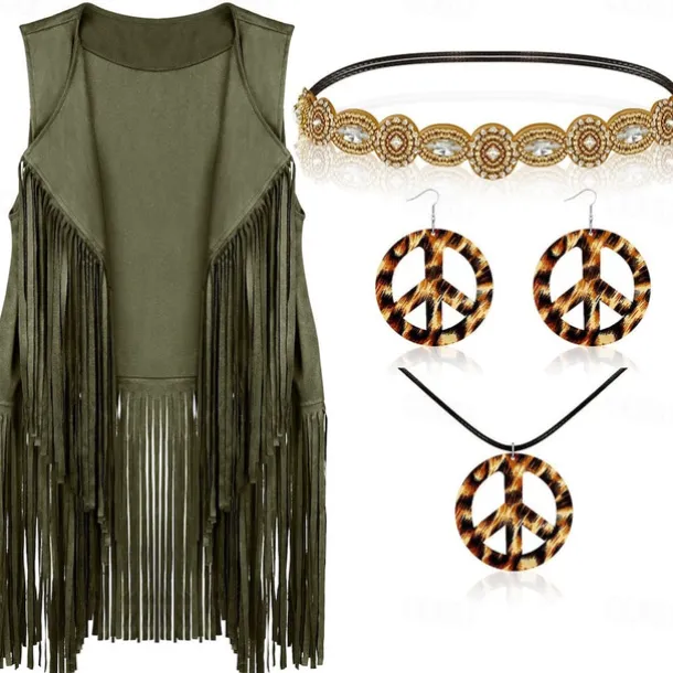 Retro Vintage 1960s 1970s Cosplay Costume Outfits Accesories Set Hippie Fancy Dress Women's Carnival Masquerade Party / Evening Pride Parade Pride Month Adults' Vest Headwear Earring Spring & Summer