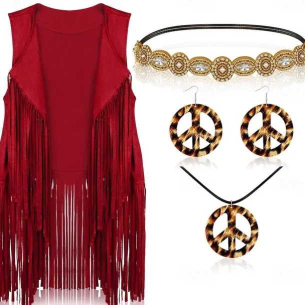 Retro Vintage 1960s 1970s Cosplay Costume Outfits Accesories Set Hippie Fancy Dress Women's Carnival Masquerade Party / Evening Pride Parade Pride Month Adults' Vest Headwear Earring Spring & Summer