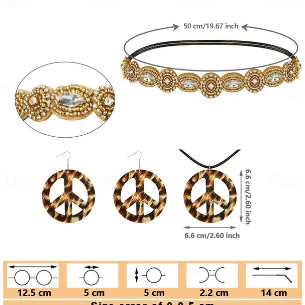 Retro Vintage 1960s 1970s Cosplay Costume Outfits Accesories Set Hippie Fancy Dress Women's Carnival Masquerade Party / Evening Pride Parade Pride Month Adults' Vest Headwear Earring Spring & Summer