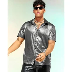 Retro Vintage 1970s 1980s Shirt Disco Shiny Metallic Fancy Dress Men's Carnival Costume Christmas Halloween Carnival Club Theme Party Pride Parade Adults' Shirt