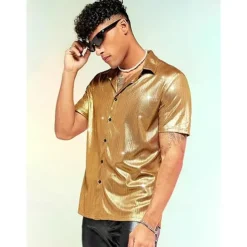 Retro Vintage 1970s 1980s Shirt Disco Shiny Metallic Fancy Dress Men's Carnival Costume Christmas Halloween Carnival Club Theme Party Pride Parade Adults' Shirt