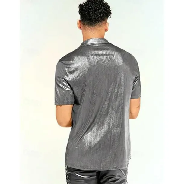 Retro Vintage 1970s 1980s Shirt Disco Shiny Metallic Fancy Dress Men's Carnival Costume Christmas Halloween Carnival Club Theme Party Pride Parade Adults' Shirt