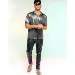 Retro Vintage 1970s 1980s Shirt Disco Shiny Metallic Fancy Dress Men's Carnival Costume Christmas Halloween Carnival Club Theme Party Pride Parade Adults' Shirt