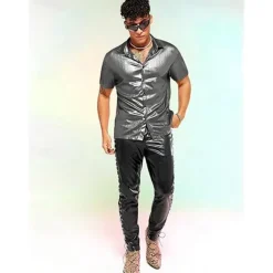 Retro Vintage 1970s 1980s Shirt Disco Shiny Metallic Fancy Dress Men's Carnival Costume Christmas Halloween Carnival Club Theme Party Pride Parade Adults' Shirt