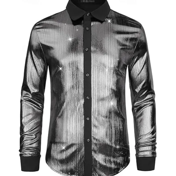 Retro Vintage 1970s 1980s Shirt Disco Shiny Metallic Fancy Dress Men's Carnival Costume Halloween Carnival Performance Party Club Adults' Shirt