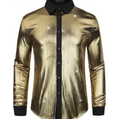 Retro Vintage 1970s 1980s Shirt Disco Shiny Metallic Fancy Dress Men's Carnival Costume Halloween Carnival Performance Party Club Adults' Shirt
